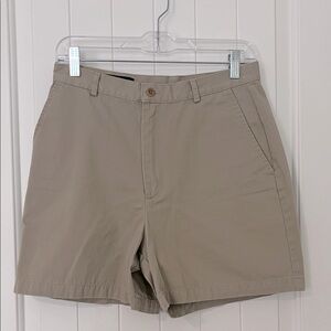 Lands end,Sz 8 100% cotton, high waisted, flat front, tan, khaki brown shorts